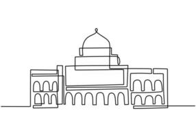 Gran mezquita continua de una línea de dibujo vectorial de diseño minimalista. Signo de símbolo islámico aislado un fondo blanco. vector