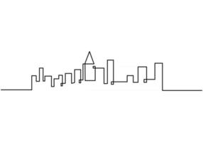 One continuous line drawing hotel, buildings, towers, skyline. Landmark in single line isolated on white background. vector