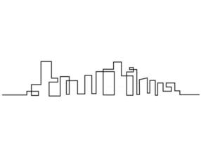 One continuous line drawing hotel, buildings, towers, skyline. Landmark in single line isolated on white background. vector