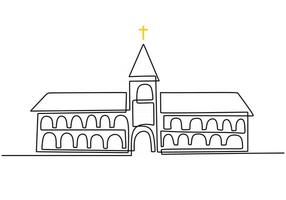 gran iglesia continua de una línea de dibujo vectorial de diseño minimalista. signo de símbolo cristiano aislado un fondo blanco. vector