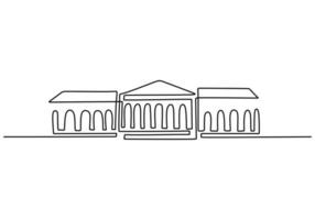 Classical building with columns in continuous one line drawing style. Typical architecture for government, court, university or museum accommodation. Black linear design isolated on white background. vector