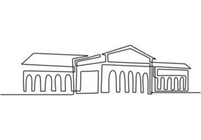 Edificio clásico con columnas en estilo de dibujo continuo de una línea. arquitectura típica para alojamiento gubernamental, judicial, universitario o museo. diseño lineal negro aislado sobre fondo blanco. vector