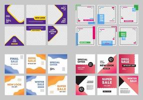 Set of Editable minimal square banner template. Colorful background color with stripe line shape. Suitable for social media post and web internet ads vector