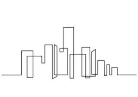 One continuous line drawing hotel, buildings, towers, skyline. Landmark in single line isolated on white background. vector