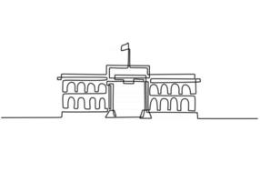 Classical building with columns in continuous one line drawing style. Typical architecture for government, court, university or museum accommodation. Black linear design isolated on white background. vector