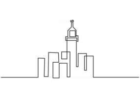Línea continua de sorteos del palacio de la meca. una sola línea de torre grande en la meca aislada sobre fondo blanco. vector