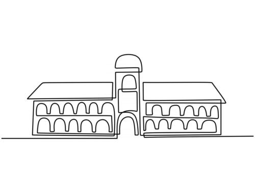 Classical building with columns in continuous one line drawing style. Typical architecture for government, court, university or museum accommodation. Black linear design isolated on white background. vector