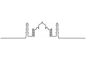 Continuous line of Taj Mahal in indi. One single line of Taj Mahal in india isolated on white background. vector