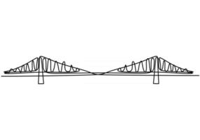 Giant bridge over river. Continuous one line of bridge drawing design. Simple modern minimalist style isolated on white background. vector