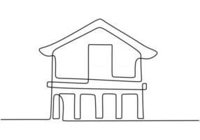 Continuous one line of traditional asian building. Classic home in single line isolated on white background. vector