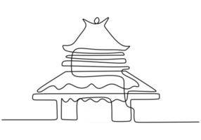 Continuous one line of traditional asian building. Classic home in single line isolated on white background. vector