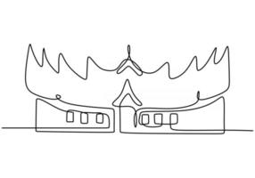 Continua una línea de edificio tradicional asiático. casa clásica en una sola línea aislada sobre fondo blanco. vector