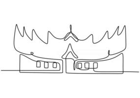 Continuous one line of traditional asian building. Classic home in single line isolated on white background. vector