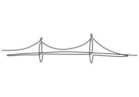 Giant bridge over river. Continuous one line of bridge drawing design. Simple modern minimalist style isolated on white background. vector