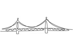 Giant bridge over river. Continuous one line of bridge drawing design. Simple modern minimalist style isolated on white background. vector