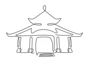 Continuous one line of traditional asian building. Classic home in single line isolated on white background. vector