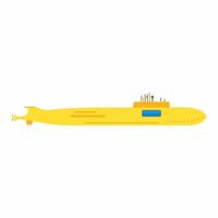 Submarino amarillo en estilo de elemento plano aislado sobre fondo blanco. vector