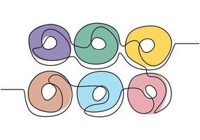 Single continuous line of a Big colorful donuts. Big colorful donuts in one line style isolated on white background. vector