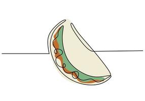 línea continua única de gran kebab delicioso. un gran kebab delicioso en estilo de una línea aislado sobre fondo blanco. vector