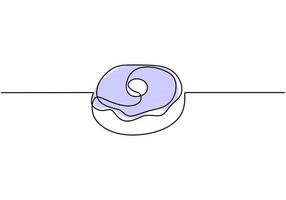 Single continuous line of Big blue donuts. Big blue donuts in one line style isolated on white background. vector