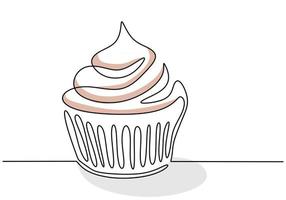 Single continuous line of big cupcake. Big cupcake fast food in one line style isolated on white background. vector