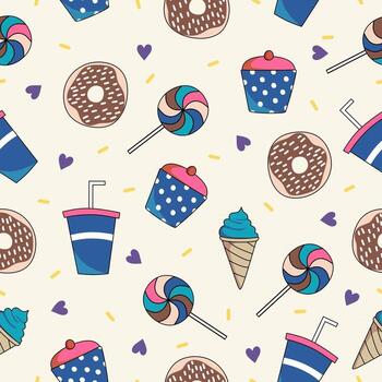 Seamless pattern background with blue fast food element isolated on white background. vector