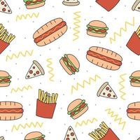 Seamless pattern background with fast food element isolated on white background. vector