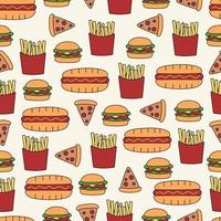 Seamless pattern background with fast food element isolated on white background. vector