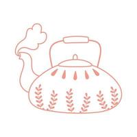 tea and coffee kettle floral ornament icon line style vector