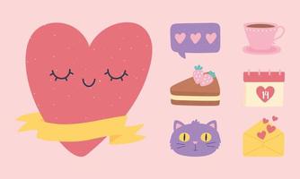 corazón, cinta, pastel, mensaje, calendario, torta, amor y romance, en, caricatura, estilo vector