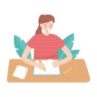 girl written on notebook, reading and studying education vector