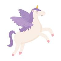 lindo unicornio fantasía magia animal dibujos animados fondo blanco vector