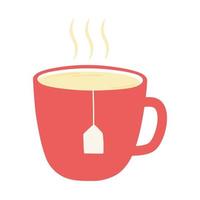 Desayuno taza de té apetitosa comida deliciosa, icono plano sobre fondo blanco. vector