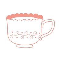 estilo de línea de icono de diseño romántico de taza de té y café vector