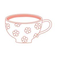 tea and coffee cup with cute flowers icon line style vector