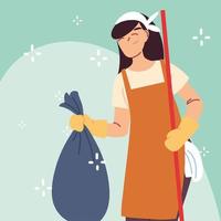 hygiene staff, woman with cleaning equipment vector