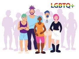 grupo de personas con el símbolo del orgullo gay lgbtq, la igualdad y los derechos de los homosexuales vector