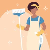 personal de higiene, mujer con equipo de limpieza vector