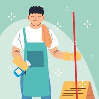 hygiene staff, man with cleaning equipment vector