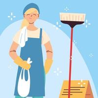 hygiene staff, woman with cleaning equipment vector