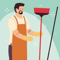 hygiene staff, man with cleaning equipment vector