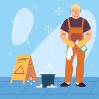 hygiene staff, man with cleaning equipment vector