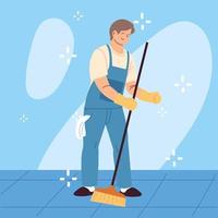 hygiene staff, man with cleaning equipment vector