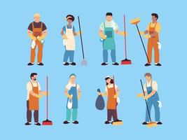 conjunto de trabajadores de limpieza, personal de limpieza profesional, trabajador de limpieza doméstico y equipo de limpieza
