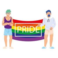 personas con bandera del orgullo lgbtq, igualdad y derechos de los homosexuales vector