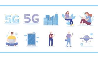 people using 5G internet, innovative technologies fast connection icons vector