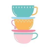 Pila de té y café de icono de tazas de colores sobre fondo blanco. vector