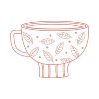 tea and coffee cup with leaves and dots icon line style vector