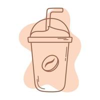 plastic disposable cup coffee with straw icon line and fill vector