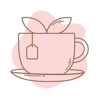 tea cup with teabag and leaf herbal icon line and fill vector